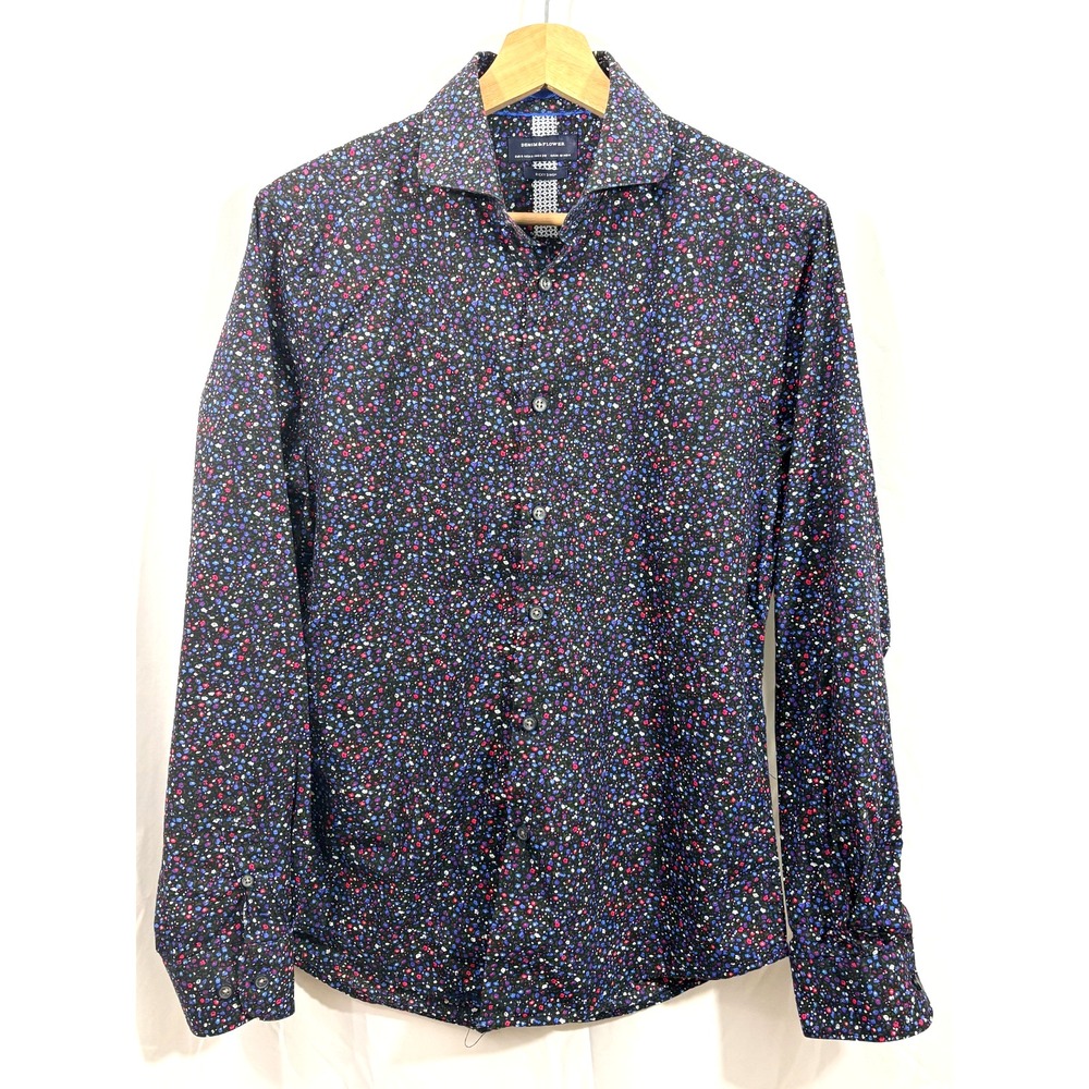 Denim & Flower Colorful Men's Button Down Long Sleeve Shirt, Size S‎